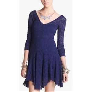 Free People 3/4 Sleeve Handkerchief Hem Navy Dress